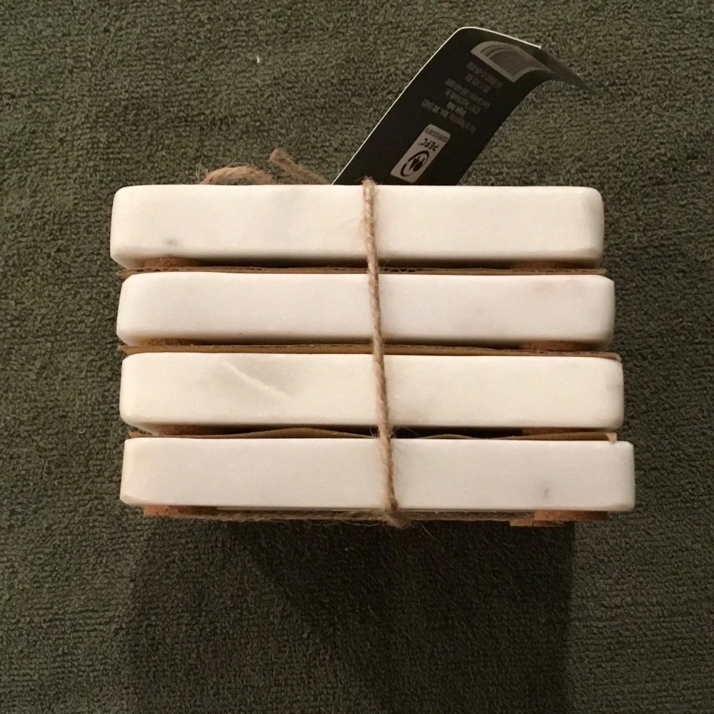 Two Sets Of Threshold Manchester Coasters - Marble And Wood 4 Count(8 Total)
